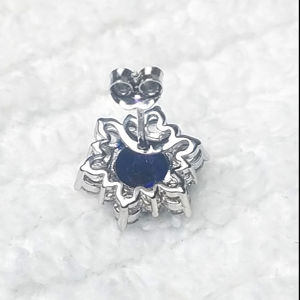 📌SOLD📌 LAB CR. BLUE & WHITE SAPPHIRES EARRINGS - Picture 6 of 8